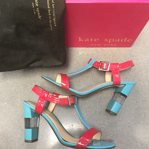 Red, Light Teal Blue and Lucite High Heels